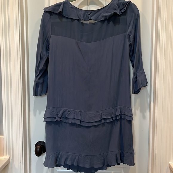 Blue shift dress with ruffle trim - Picture 2 of 2